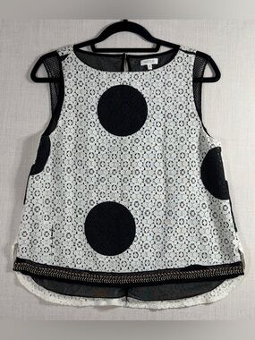 Weston Black and White Lace Polka Dot Sleeveless Blouse